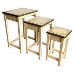 Chinese Cream and Silver Lacquered Nesting Tables - 3 Pieces