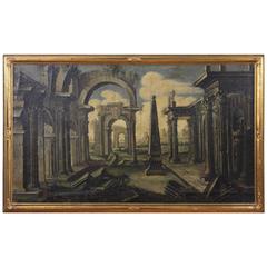 Italian Framed Oil on Canvas Capriccio Painting