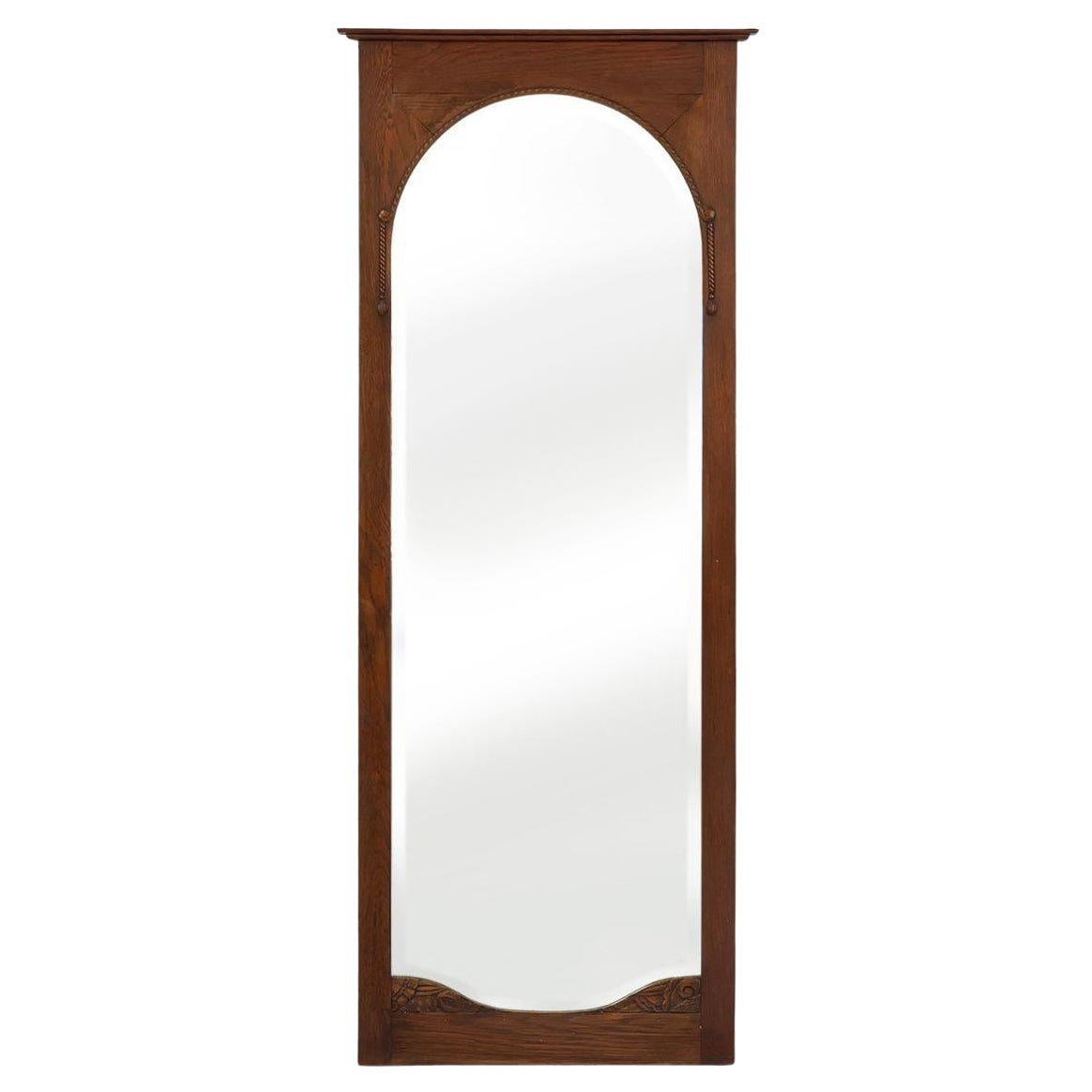 Large Art Deco wall mirror with solid oak frame, Belgium 1930s