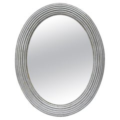 Antique French Silver Wood Oval Mirror, Art Deco Period, circa 1930