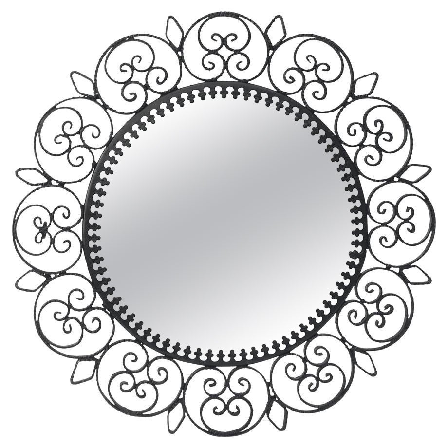 Antique French Round Wrought Iron Wall Mirror From The 60s
