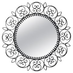 Antique French Round Wrought Iron Wall Mirror From The 60s