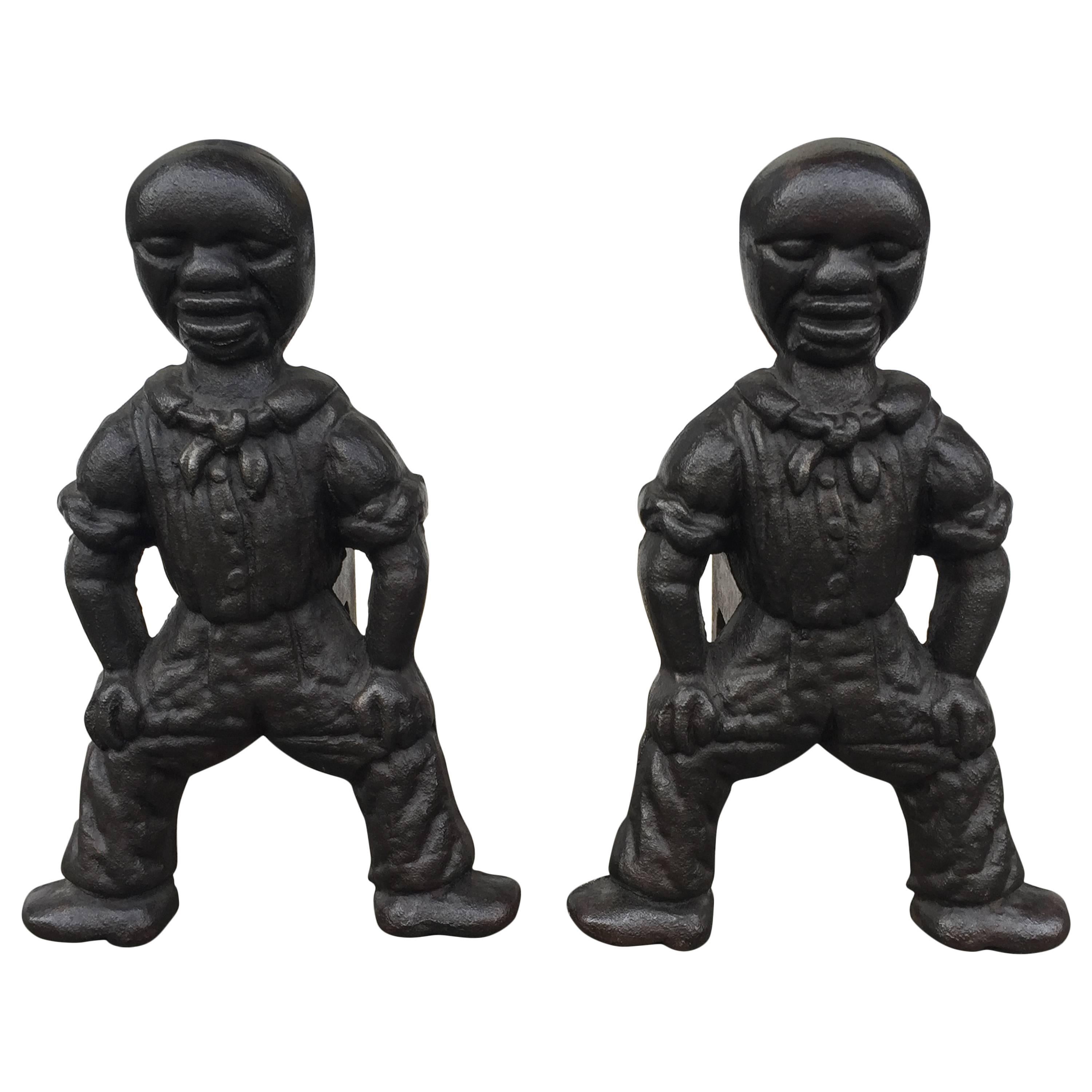 Cast Iron Figural Andirons, circa 1870, American For Sale