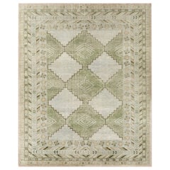 Tappeto in lana annodato a mano in Lime Twist e Burnt Olive, design astratto contemporaneo