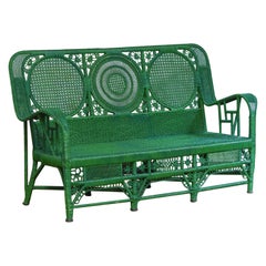 Two-seater sofa in green woven rattan, 1970s
