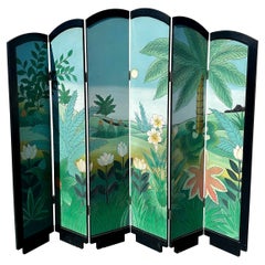 Monumental Chinoiserie Arch 6 Panel Coromandel Folding Screen Room Divider