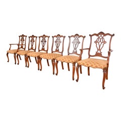 Romweber Französische Provence Louis XV geschnitzte Wurzelholz-Esszimmerstühle, Sechser-Set, Romweber