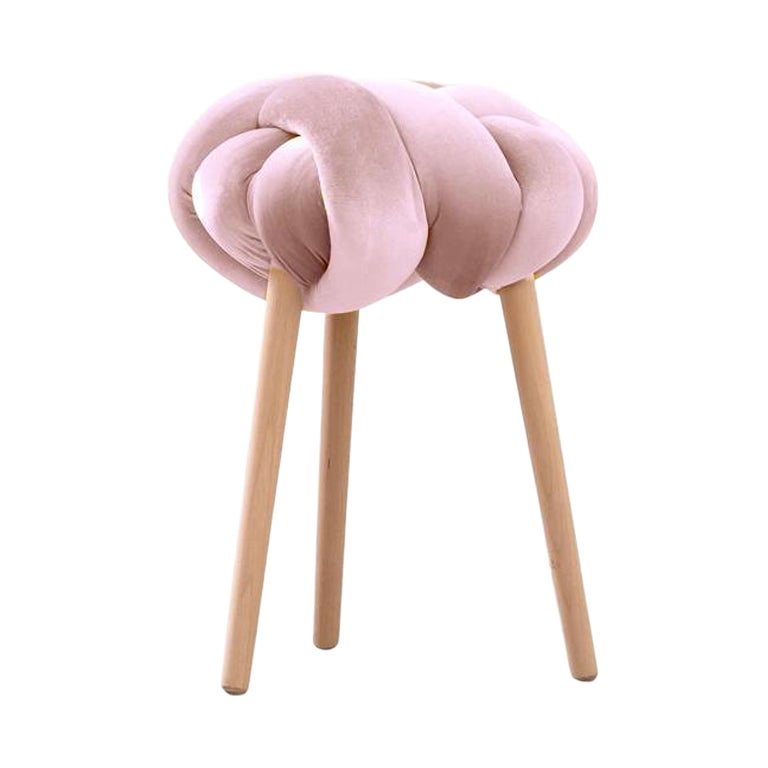 Handmade Pink Pearl Velvet Knot Stool 16X16 inch by Knots Studio