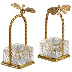 Vintage Pair of Mid-20th Century Ormolu and Cut Glass Salts