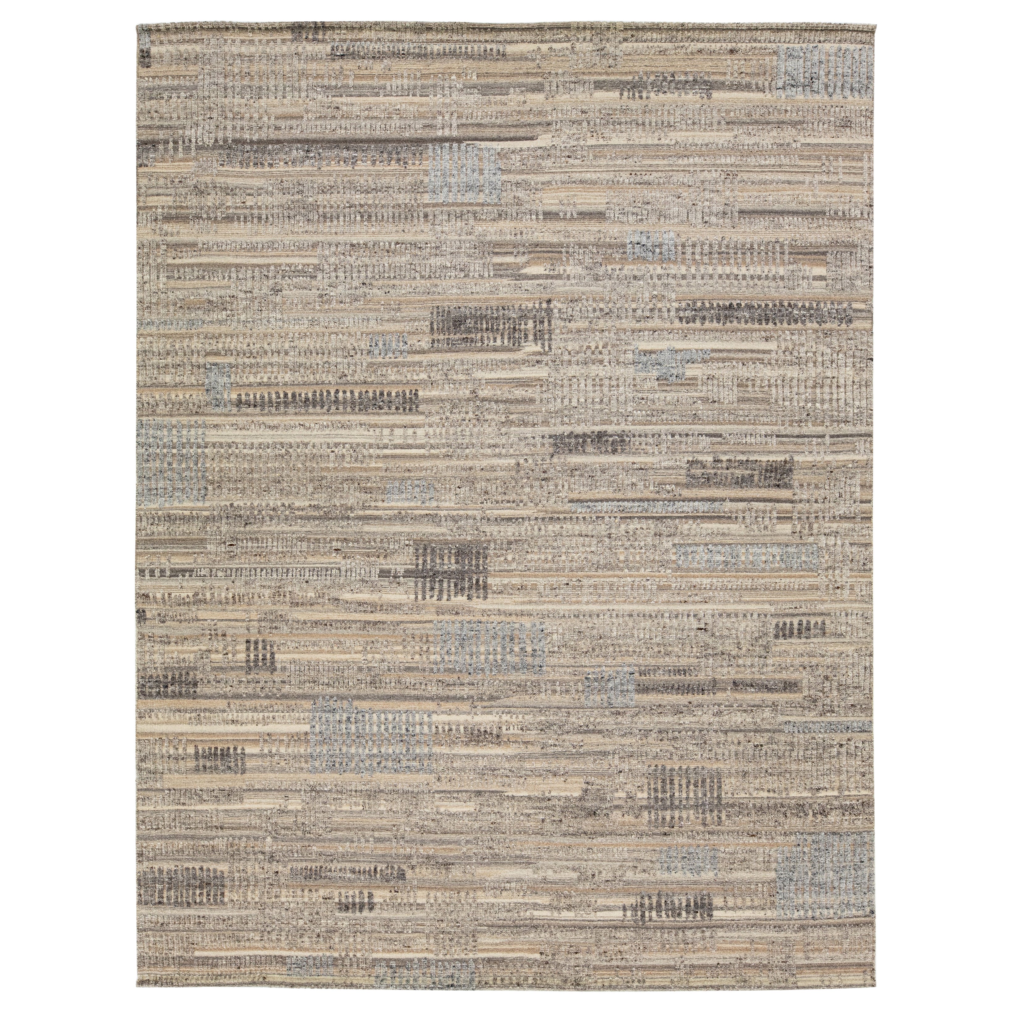 Modern Marokkanischer Stil Beige Wollteppich  Geometrisches Design von Apadana mit geometrischem Design