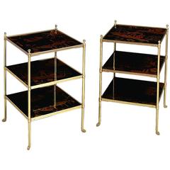 Pair of (Mallett Style) Three-Tier Lacquer Tables
