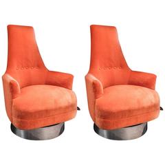 Adrian Pearsall, Pair of High Back Lounge Swivel Chairs