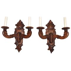 Beautiful Pair of French 1920 Louis XVI Style Wood Sconces 5