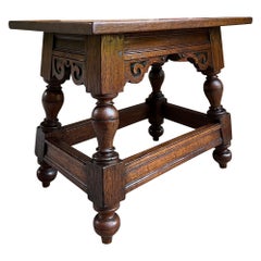 Antique English Oak Joint Stool Pegged Bench Side Table Carved Jacobean c1850