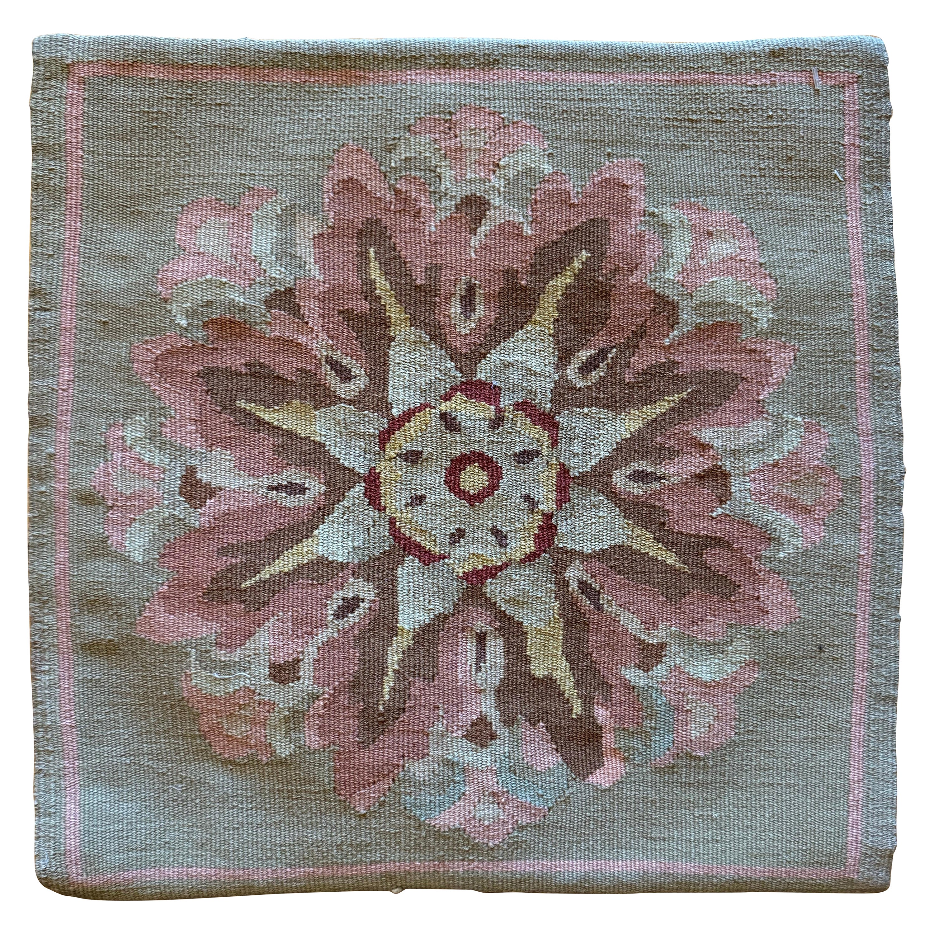 Rose Mauve Dark Beige French Provincial Floral Needlepoint Square Pillow Case For Sale