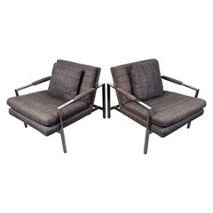 Milo Baughman for Thayer Coggin Chrome Flat Bar Lounge Chairs