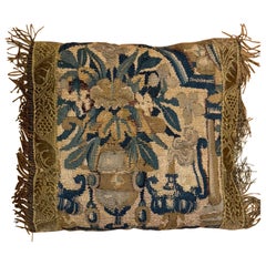 SHAHKAR Antique 17th Century Flemish Verdure Tapestry Pillow with Foliage