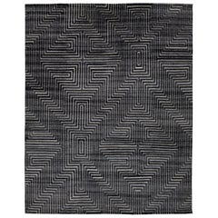 Contemporary Moroccan Style Charcoal Wool Rug with Geometric Pattern By Apadana