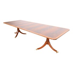 Stickley Georgian Banded Flame Mahogany Double Pedestal Extension Dining Table