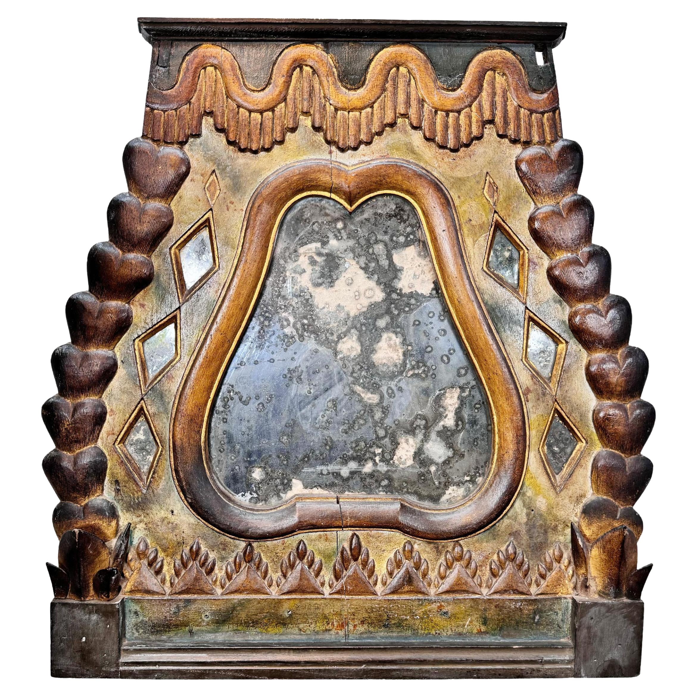 Miroir Tyrolien du 18e siècle sculpté et peint à la main
