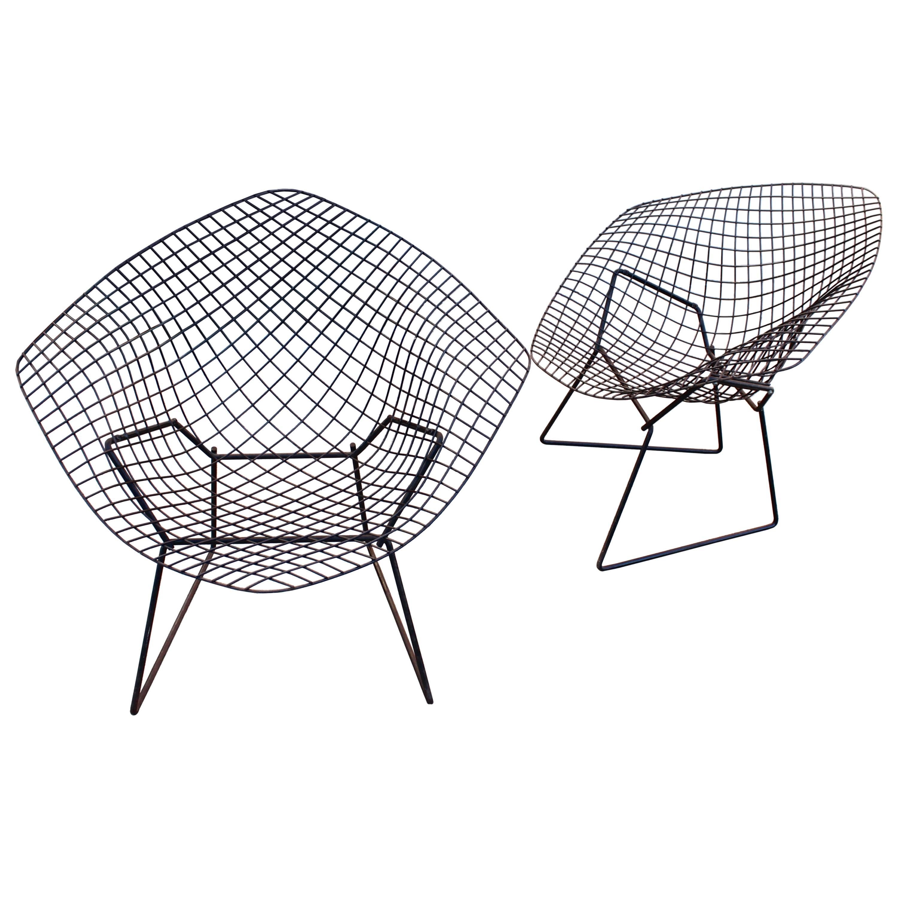 Pair of Bertoia Diamond Chairs by Knoll with Original Shells