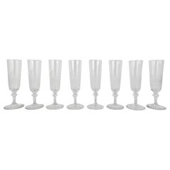 Set of Eight French Champagne Flutes in Crystal Glass, Ca. 1910