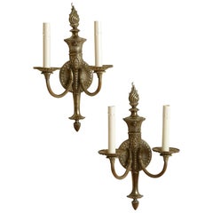 Pair of American Cast Brass Neoclassical Style 2-Light Sconces, ca. 1925