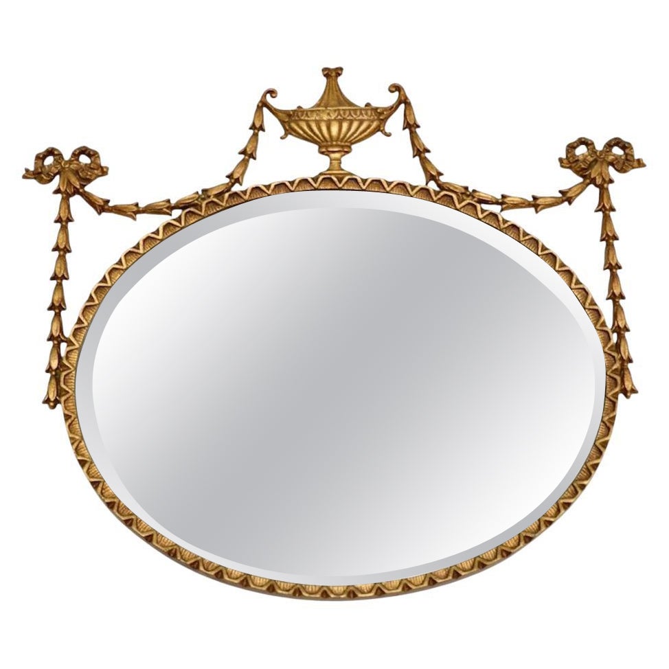 Antiguo Espejo de Metal Dorado Estilo Adam