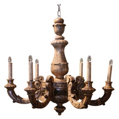 Lustre à six lumières en chêne blanchi sculpté Napoléon III français du XIXe siècle