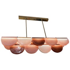 Pink Tones Murano Glass Chandelier with Brass Structure and Led Lights, 1990s