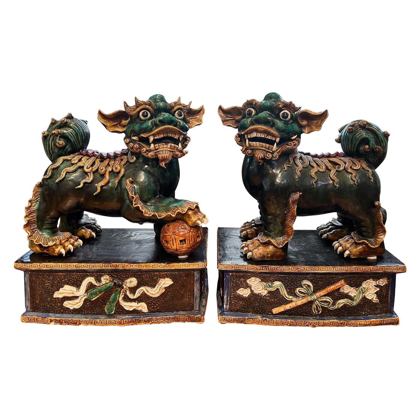 Foo Dog Rocking Pair Of 19th Century Chinese Foo Dogs On Stands For Sale at 1stDibs