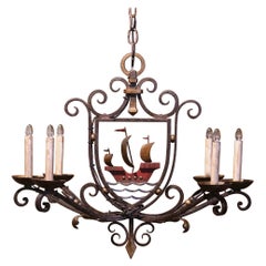 Early 20th Century French Painted Iron Six-Light Sailboat Chandelier
