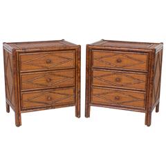Pair of Mid-Century Three-Drawer Faux Bamboo Nightstands