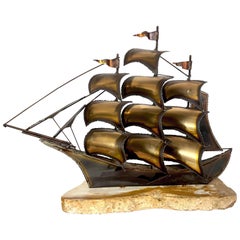 John Demott Brutalist Mid-Century Torch Cut Metal Clipper Ship Boat Sculpture