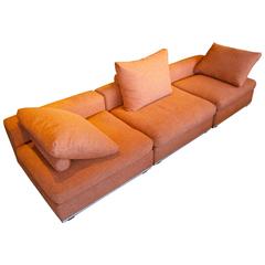 Stylish Three-Part Armless Sectional Sofa With Tubular Aluminum Base  C. 1990s