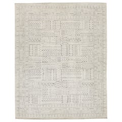 Modern Natural Moroccan Style Ivory Wool Rug with Tribal Pattern By Apadana