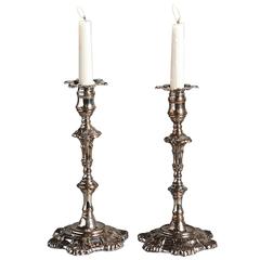 Pair of Mid-18th Century Old Sheffield Plate Candlesticks