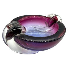 Hand Blown Amethyst Tone Murano Weighted Cased Art Glass Ashtray by Seguso