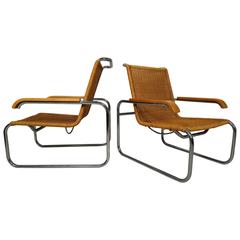 Mid-Century Pair of Cane and Chrome Armchairs