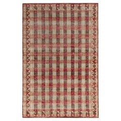Rug & Kilim: Tappeto in stile classico invecchiato in beige-marrone, motivo geometrico rosso