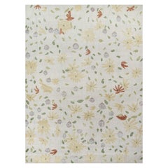 Rug & Kilim’s Distressed Contemporary Rug in White with Beige Floral Patterns