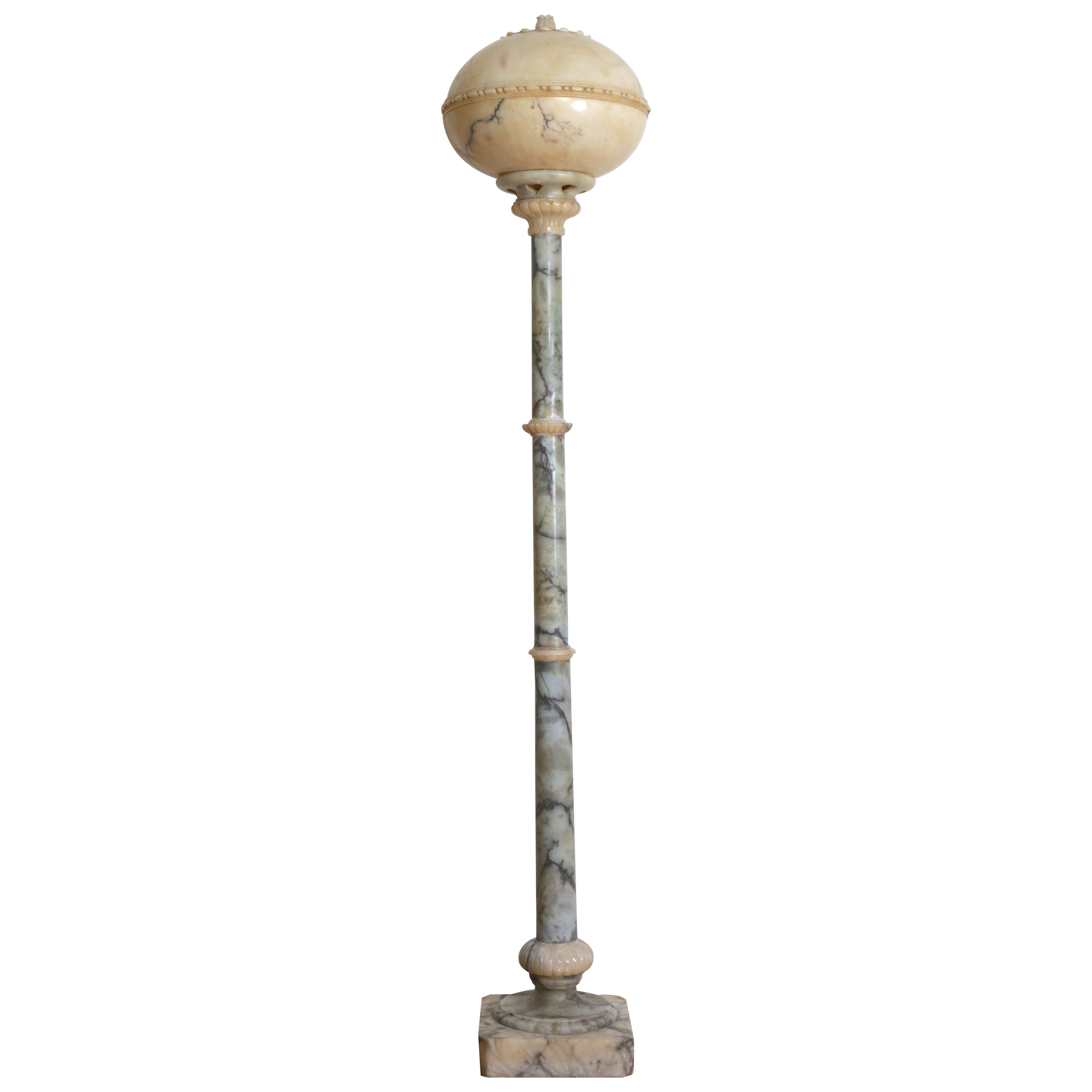 Lampadaire italien en marbre et albâtre sculpté avec plateau amovible, 19e/20e siècle