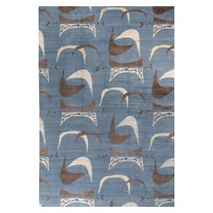 Rug & Kilim’s Mid-Century Modern Rug in Blue with Geometric patterns