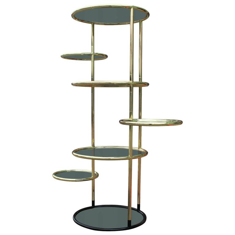 Brass and Smoked Glass Swivel Etagere at 1stDibs