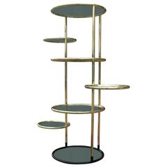 Brass and Smoked Glass Swivel Etagere