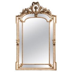 19th Century French Louis XVI Carved Giltwood & Painted Overlay Wall Mirror