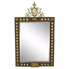 Vintage French Louis XV Style Brass Ormolu and Porcelain Plaque Wall Mirror