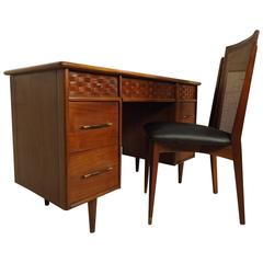 Mid-Century Modern Desk with Finished Back and Chair