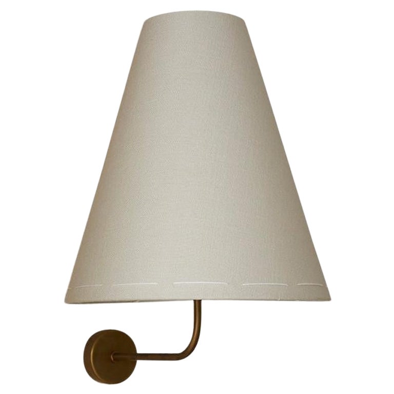 J260 Large Rustic Hand-Stitched Linen, Brass Sconce/Wall Light by Wende Reid