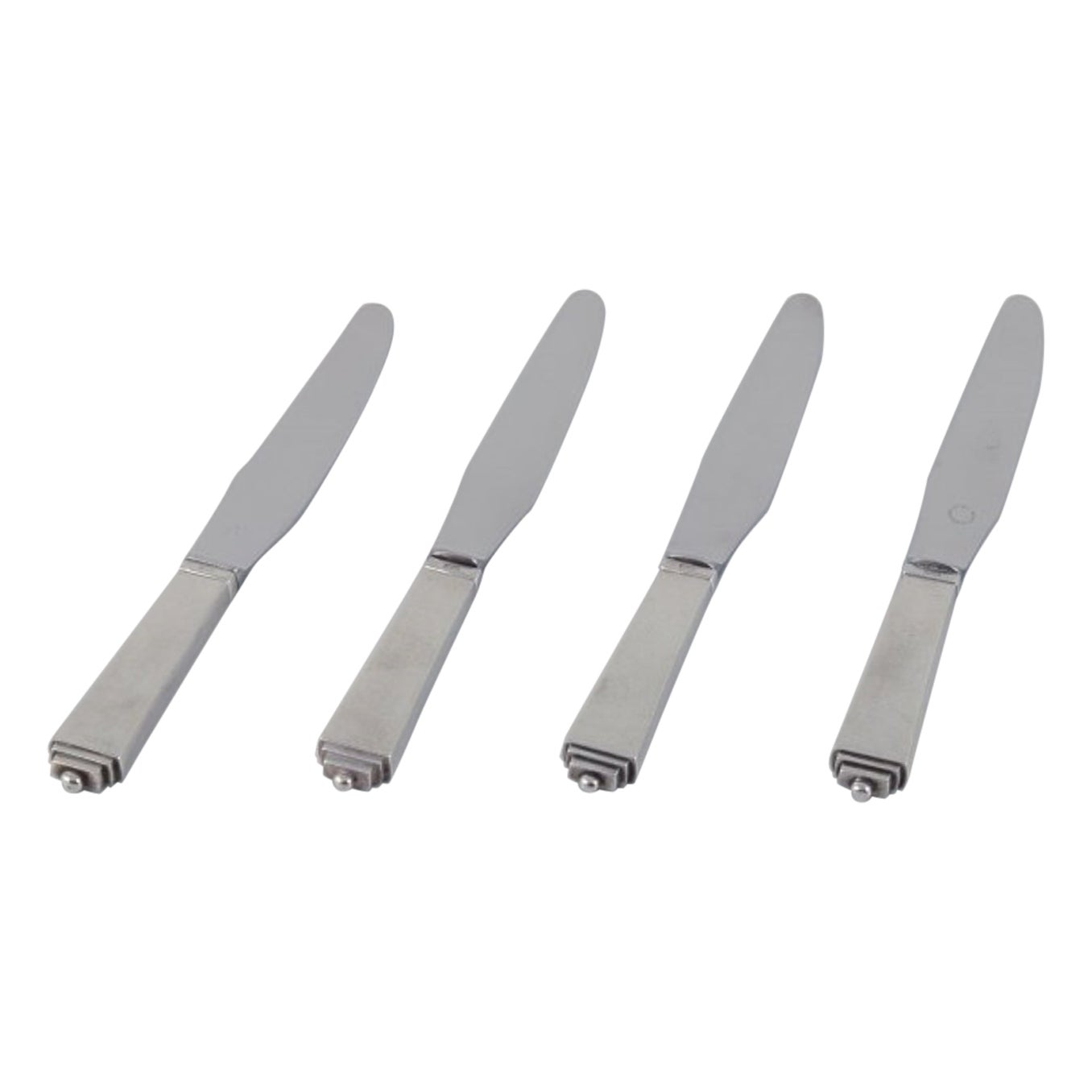 Georg Jensen Pyramid, four short-handled dinner knives in sterling silver